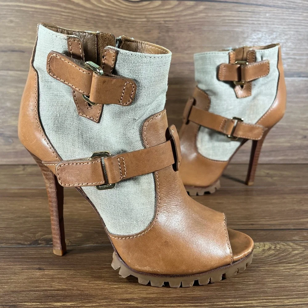 TORY‎ BURCH “Oren” Heels Peep Toe Shoes Women’s Size 7.5 Leather